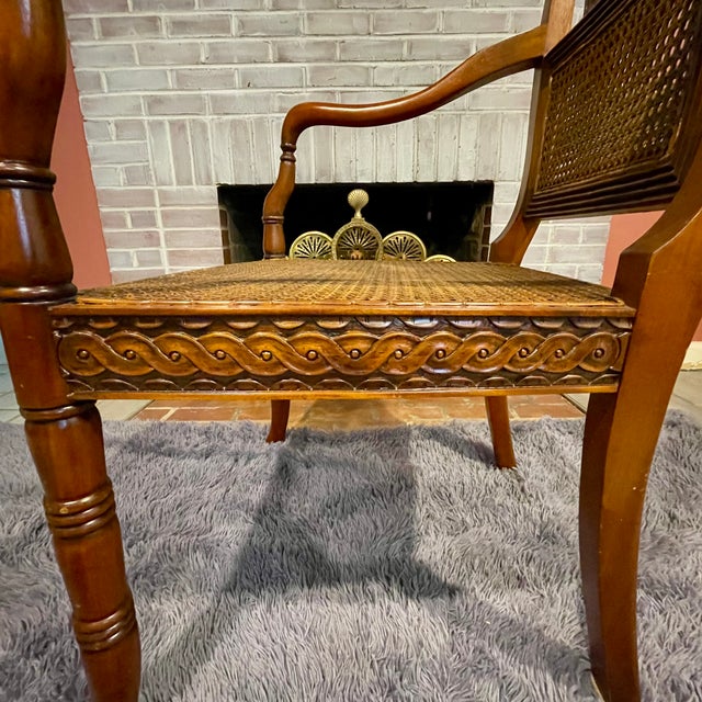 Vintage Regency Style Carved Mahogany Armchair With Mint Condition Cane For Sale - Image 14 of 18