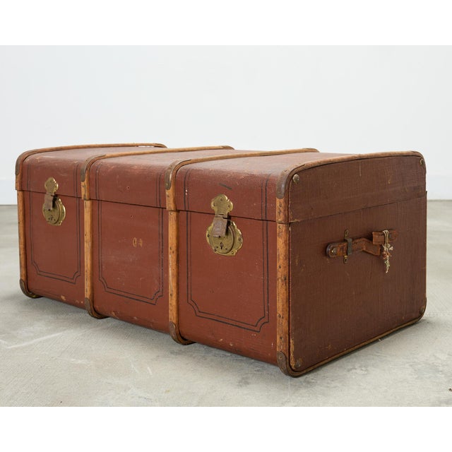 Early 20th Century Early 20th Century Art Deco Canvas and Bentwood Steamer Trunk For Sale - Image 5 of 18