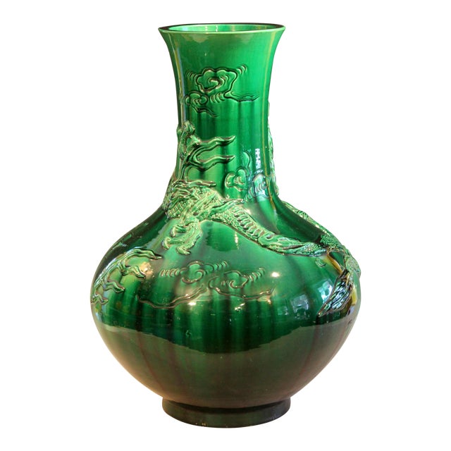 Antique Japanese Awaji Pottery Green Dragon Vase 25 Chairish