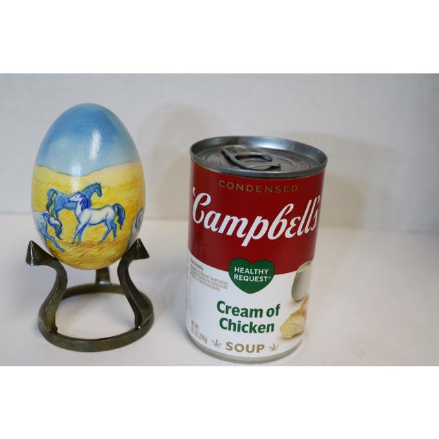 Baby Blue Vintage Hand Painted Goose Egg-Horses in a Pasture For Sale - Image 8 of 9