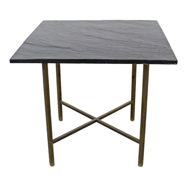 Mid-Century Modern Paul McCobb Style Brass X-Base Slate Top Side Table For Sale