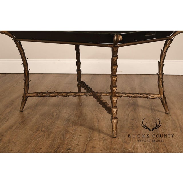Tole Painted Tray Top Coffee Table With Gilt Metal Base For Sale - Image 13 of 17