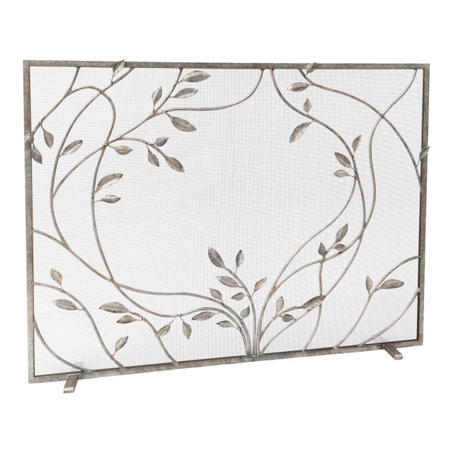 Aged Silver Swirling Jasmine Vines Fireplace Screen For Sale