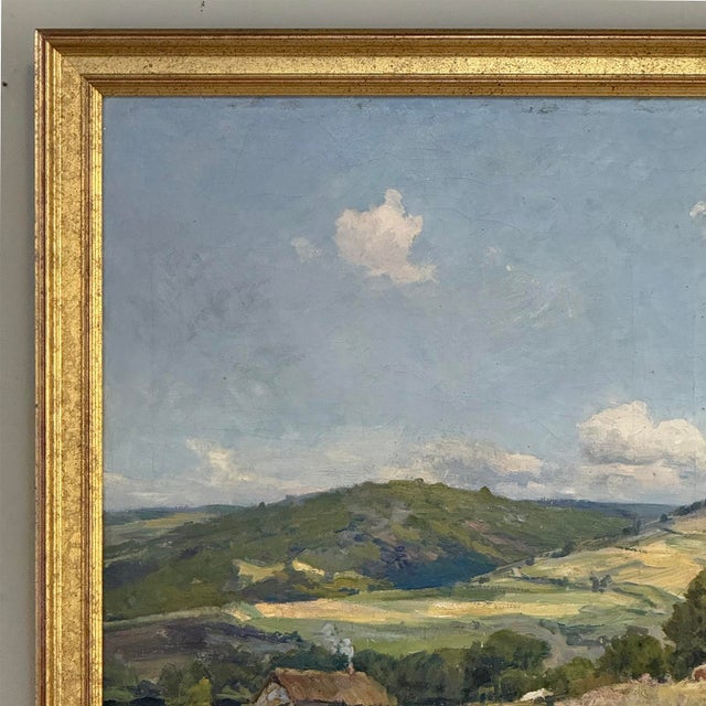 Sky Blue Antique Framed Oil Painting on Canvas by Xavier Wurth (1869-1933) For Sale - Image 8 of 16