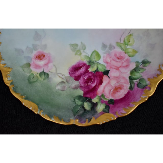 Rose Antique T and v Limoges French Porcelain Cabinet Plate Hand Painted Roses Gold Rim For Sale - Image 8 of 15