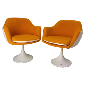 Set of Mid-Century French Armchairs with Metal Tulip Foot, 1970