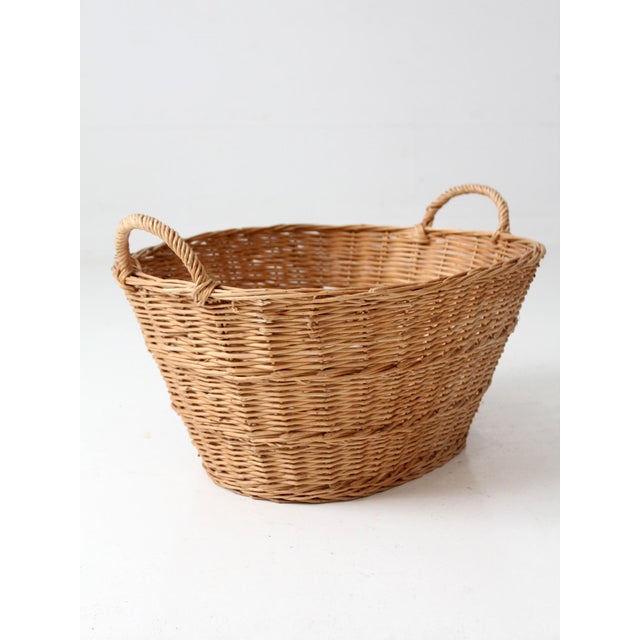 Antique French Country Wicker Laundry Basket For Sale - Image 9 of 14