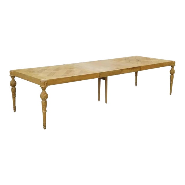 French Baroque Parquetry Inlay Dining Table of 18th C. Oak Wood Plank Flooring For Sale