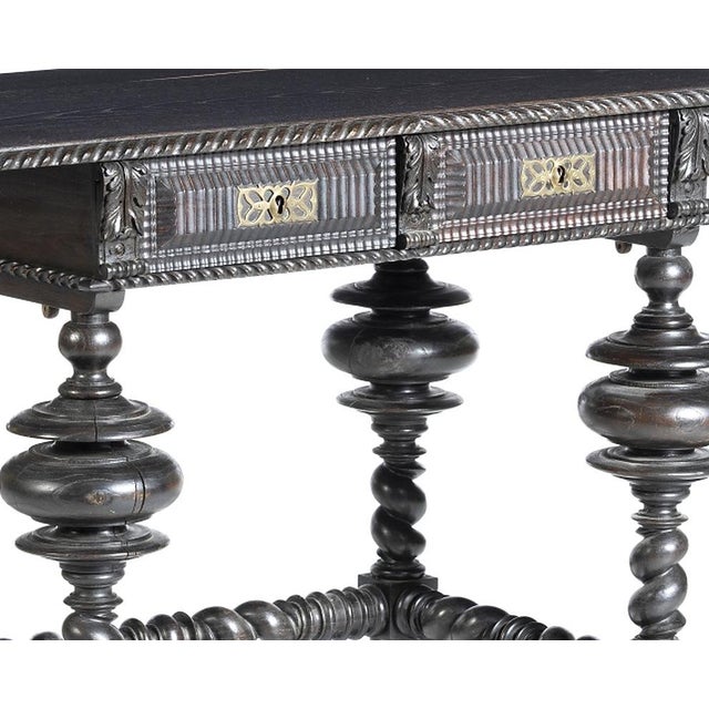 Buffet - 19th Century. Portuguese, 19th century; made of chestnut wood; turned legs and beams. Gilded copper hardware and...