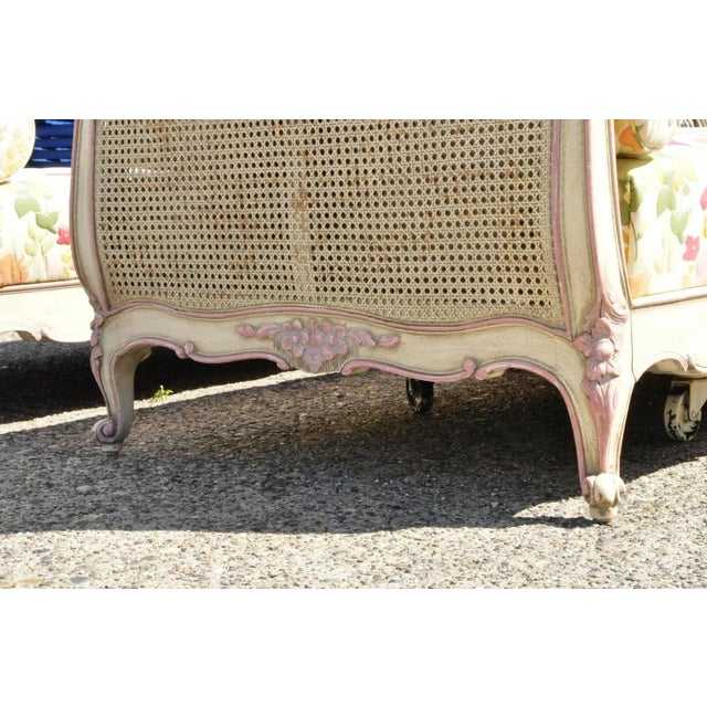 Early 20th Century Vintage French Louis XV Style Pink & Cream Painted Cane Bed Daybeds - a Pair For Sale In Philadelphia - Image 6 of 12