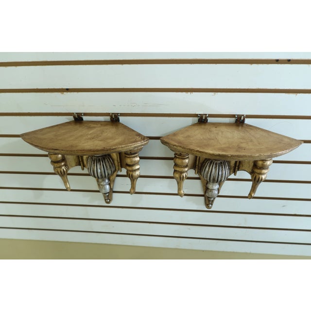1990s 1990s Crafted Gold Leaf Wall Shelves - a Pair For Sale - Image 5 of 7