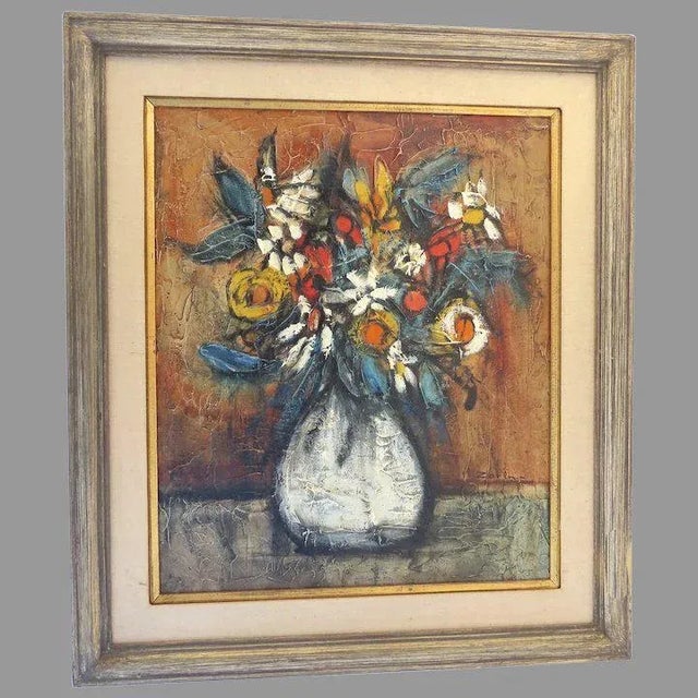 Mid 20th Century Mid 20th Century Floral Still Life Acrylic Painting, Framed For Sale - Image 5 of 13