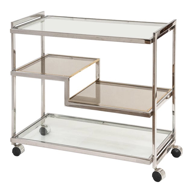 Italian Modern Drinks Cart or Bar Trolley of Chrome and Brass For Sale