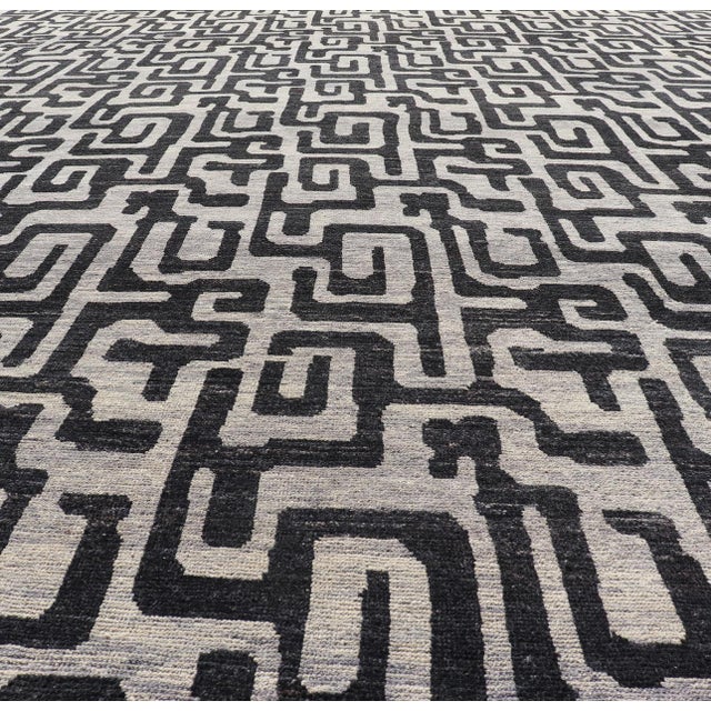 Modern Keivan Woven Arts Large Modern Rug With Diamond Pattern in Black and Off White For Sale - Image 3 of 11