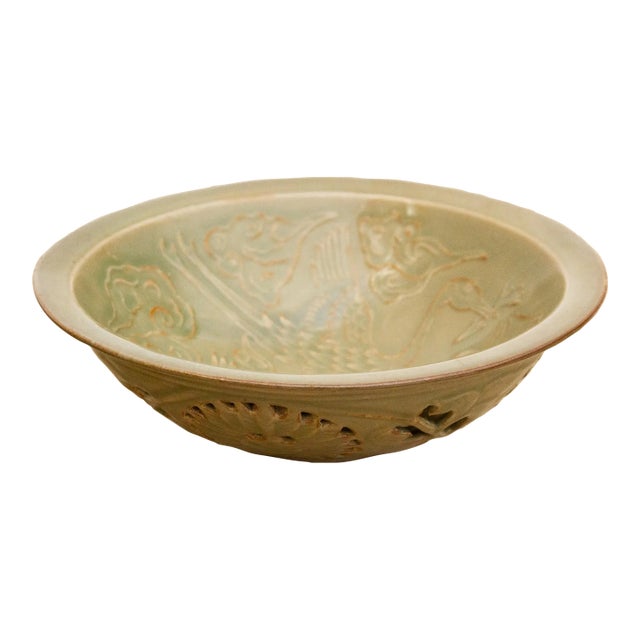 Antique Dragon Engraved Yaozhou Celadon Bowl For Sale