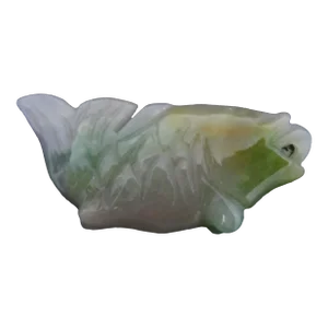 Chinese Green Jade Koi Fish Pendant Carving Figurine