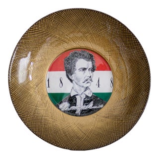 Fornasetti Style Plate of Hungarian Revolutionary and Poet Petofi Sándor 1848 For Sale