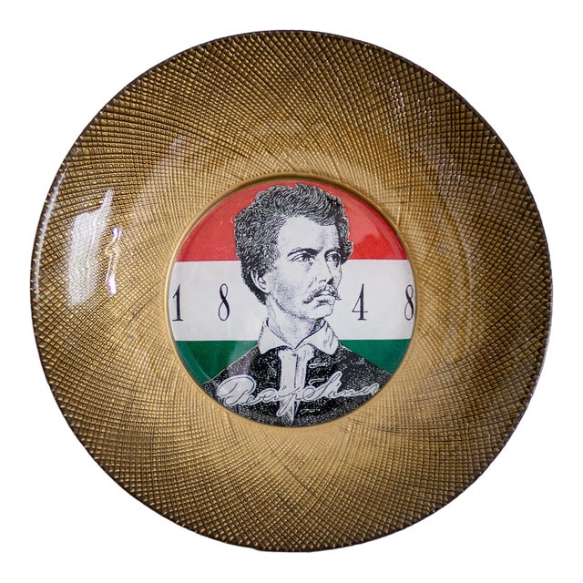 Fornasetti Style Plate of Hungarian Revolutionary and Poet Petofi Sándor 1848 For Sale