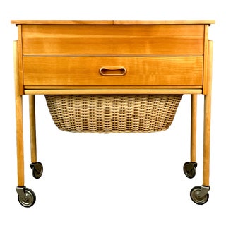 Rolling Sewing Box in Pear Wood and Beech, 1960s For Sale