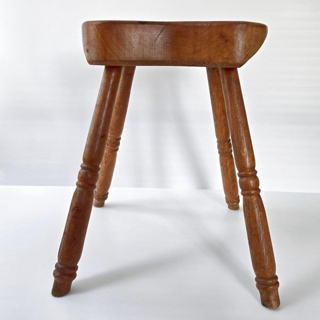 Wood Superb Vintage Brutalist Stool 1950 in Oak, 4 Legs, 50s For Sale - Image 7 of 12