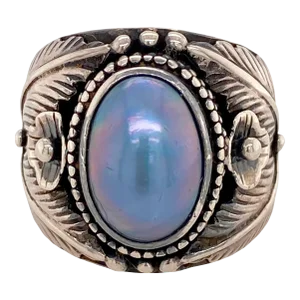 Modern Sterling Silver and Blue Pearl Ring Size 7