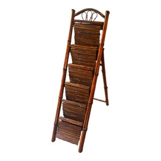Vintage Standing Bamboo Magazine Rack For Sale