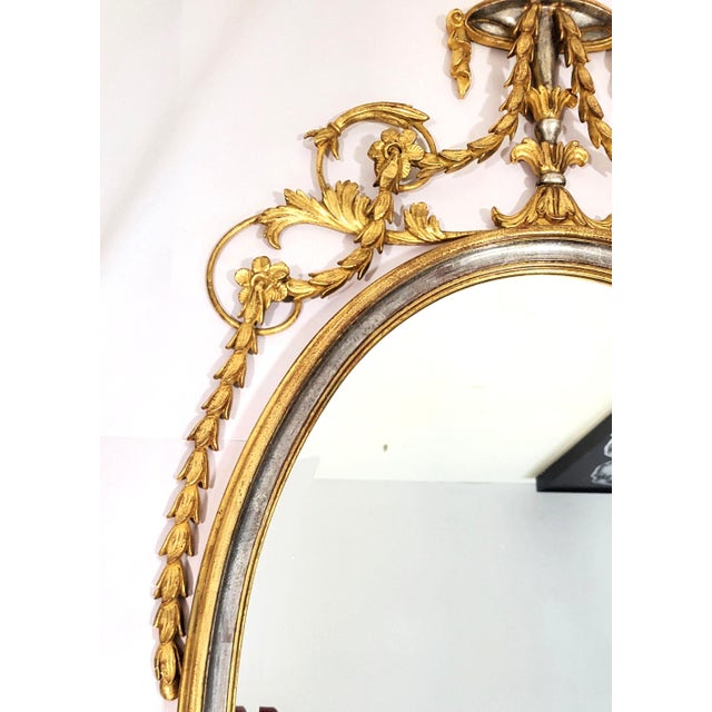 Share Vintage Italian 20th C Carved Wood Parcel Gilt & Silver Oval Wall Mirror For Sale - Image 4 of 15
