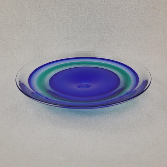 Mid-Century Modern Orrefors Olle Alberius Blue Green Art Glass Bowl Signed MCM For Sale - Image 3 of 10