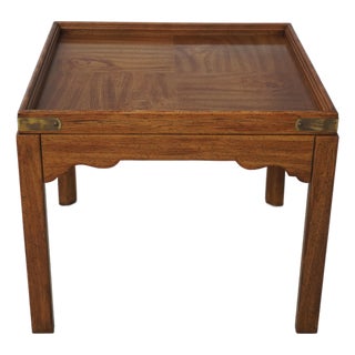 Drexel Oak Rustic Square Brass Band Lamp Table For Sale