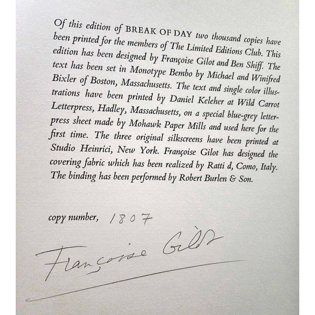 Royal Blue 1983 Limited Edition Book, "Break of Day", Colette (Novel); Françoise Gilot, (Signed) (Illustrations), Enid McLeod (Translation) For Sale - Image 8 of 18