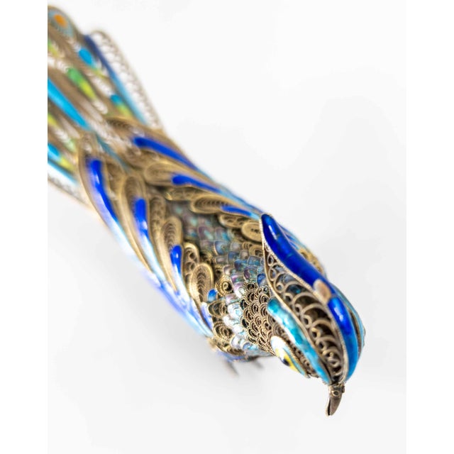 20th Century Chinese Sterling Silver Filigree and Enamel Bird For Sale - Image 9 of 10