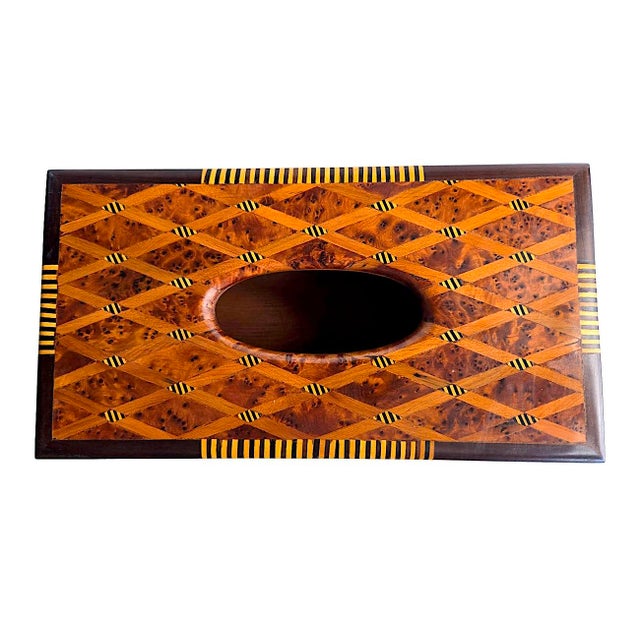 Chestnut Vintage Marquetry Burled Wood Tissue Box Holder For Sale - Image 8 of 12