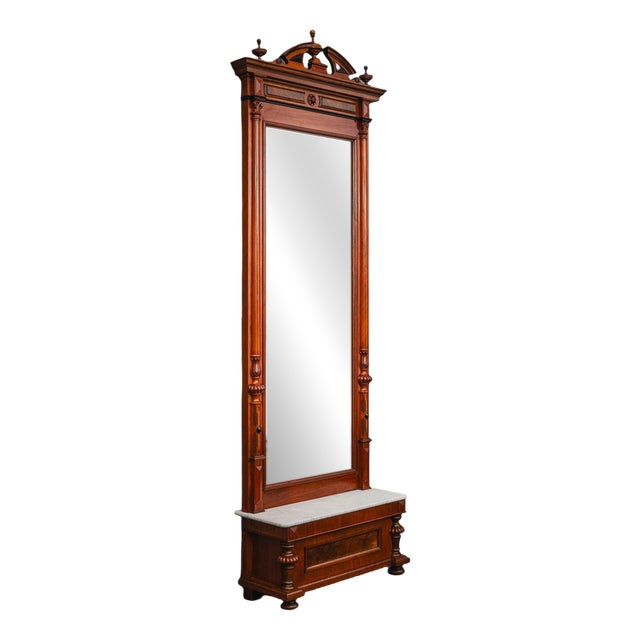 Gründerzeit Standing Mirror with Console in Walnut, 1800s For Sale
