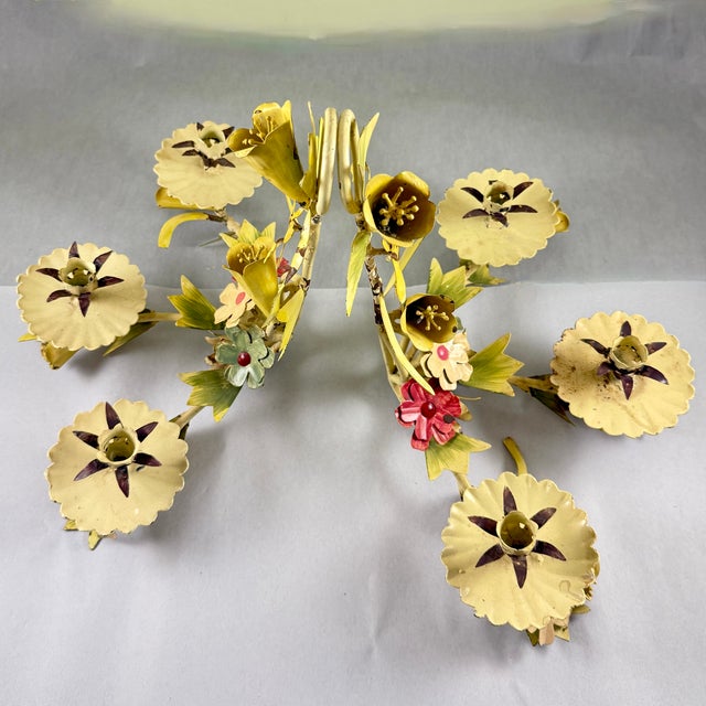 Italian Floral Tôle Peinte Candle Sconces, a Pair For Sale - Image 13 of 18