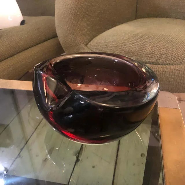 1970sItalian Mid-Century Modern Seguso Style Heavy Purple Murano Glass Ashtray For Sale - Image 12 of 13