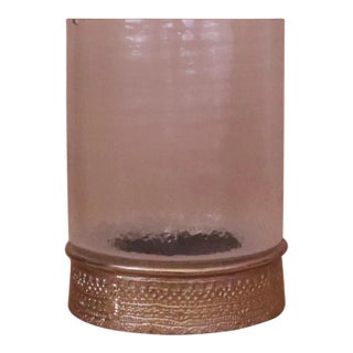 Textured Glass & Decorative Metal Base Hurricane by Wildwood For Sale