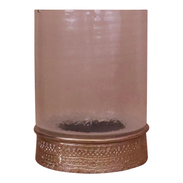 Textured Glass & Decorative Metal Base Hurricane by Wildwood For Sale