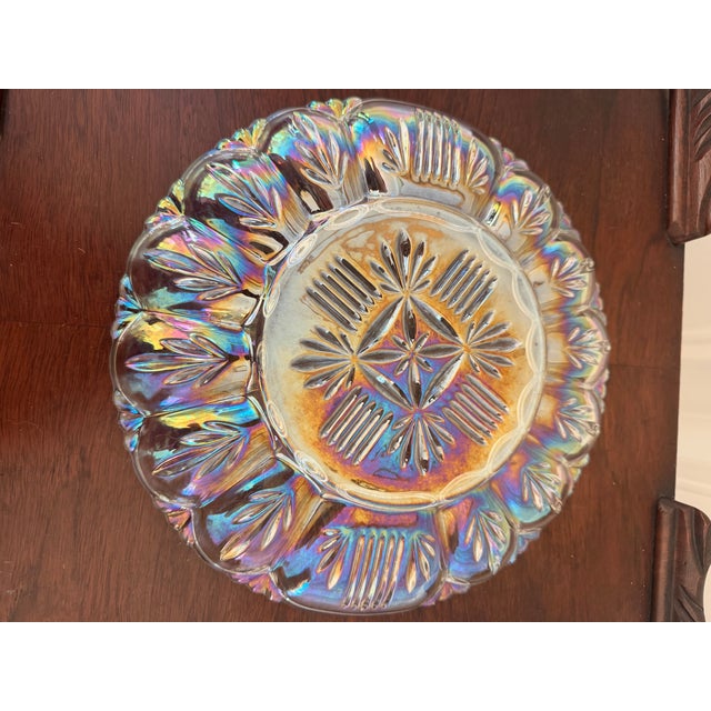 Art Deco Mid 20th Century Iridescent Carnival Glass Deviled Egg Serving Tray With Floral Motif For Sale - Image 3 of 6