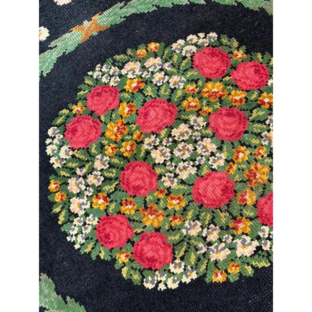 1950s Black Base Rug Decorated with Rose Baskets Made for Theatrical Sets, 1950s For Sale - Image 5 of 15