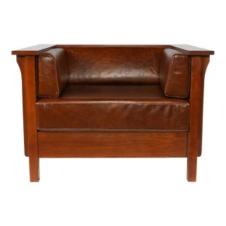 Crafters and Weavers Mission Craftsman Cubic Panel Side Arm Chair in Chestnut For Sale