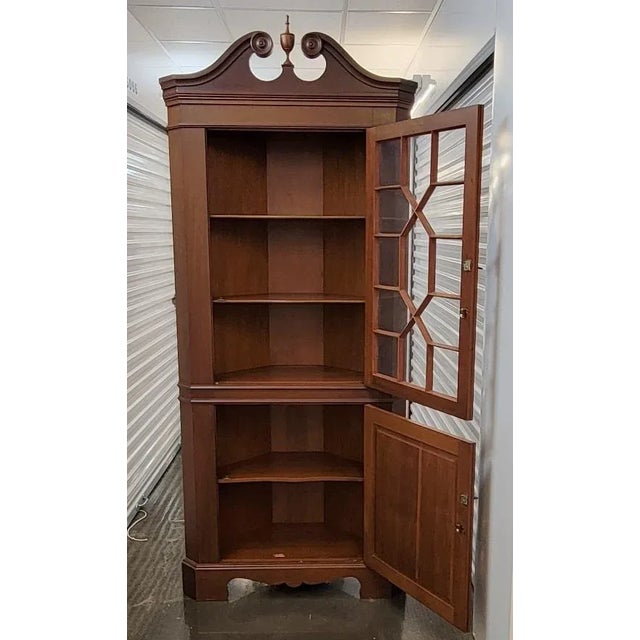 Vintage Chippendale Style Cherry Corner Display Cabinet With Keys For Sale - Image 4 of 12
