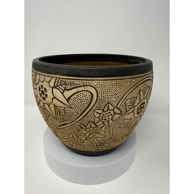 Ceramic Antique Weller Burntwood Arts & Crafts Floral Pottery Jardiniere, Circa 1910 For Sale - Image 7 of 12