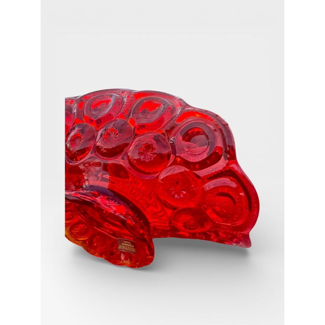 Vintage Ruby Red Art Glass Pedestal Bowl, With Coin & Rosette Motif For Sale - Image 9 of 13