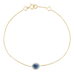 Vintage Style Sapphire Diamond Halo Chain Bracelet in 14k Solid Gold