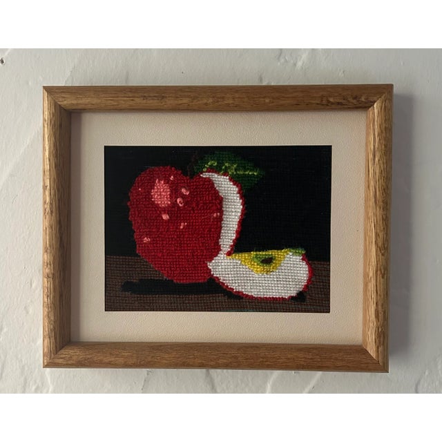 Red Vintage Pop Art Sliced Red Apple Needlepoint, Framed For Sale - Image 8 of 8
