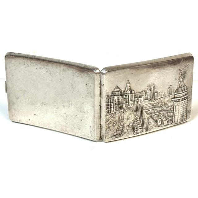 Chinese Export Silver Cigarette Case Depicting the Bund and the Angel of Peace For Sale - Image 11 of 18