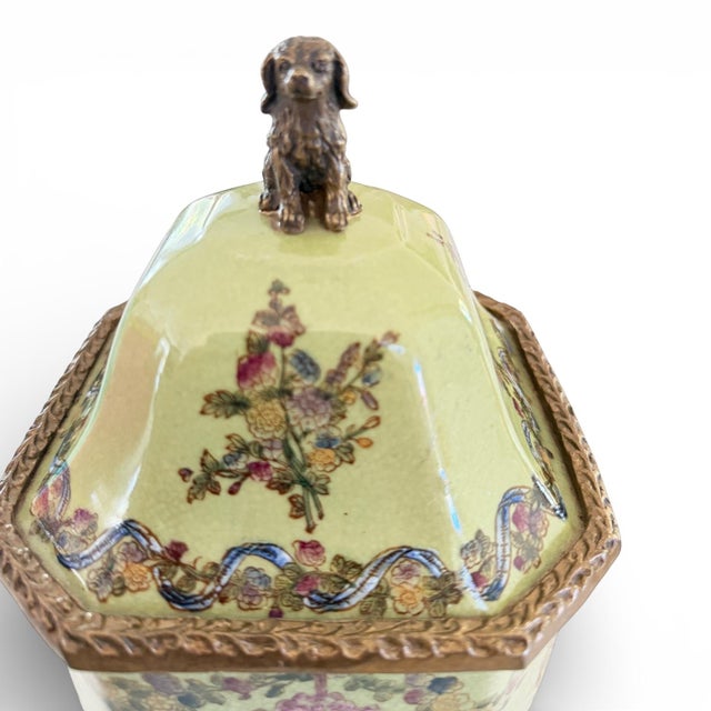 Chinoiserie Chinoiserie Style Crackle Glaze Porcelain Lidded Jar With Dog Finial For Sale - Image 3 of 6
