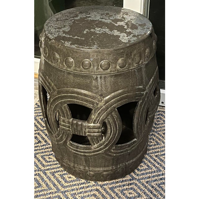 Chinoiserie Vintage Chinoiserie Lucky Coins Glazed Ceramic Drum Seat For Sale - Image 3 of 12