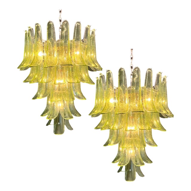 Nickel and Green Murano Glass Chandeliers, 1990s, Set of 2 For Sale