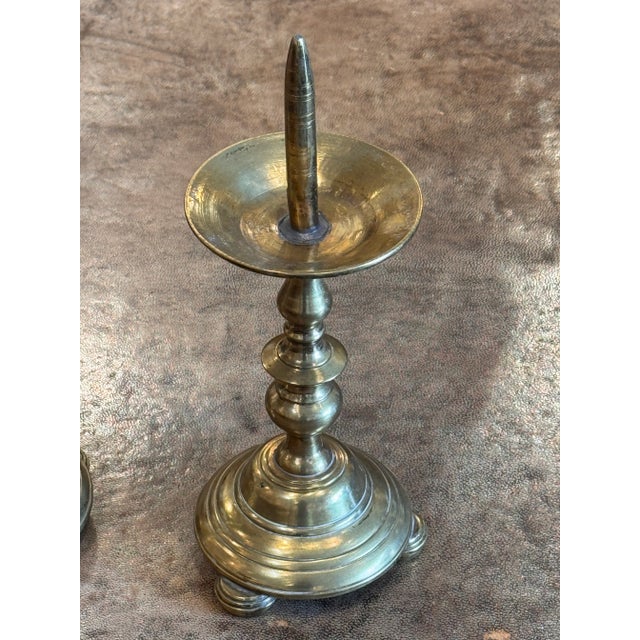 Brass Pair of Small Brass Altar Sticks For Sale - Image 8 of 8